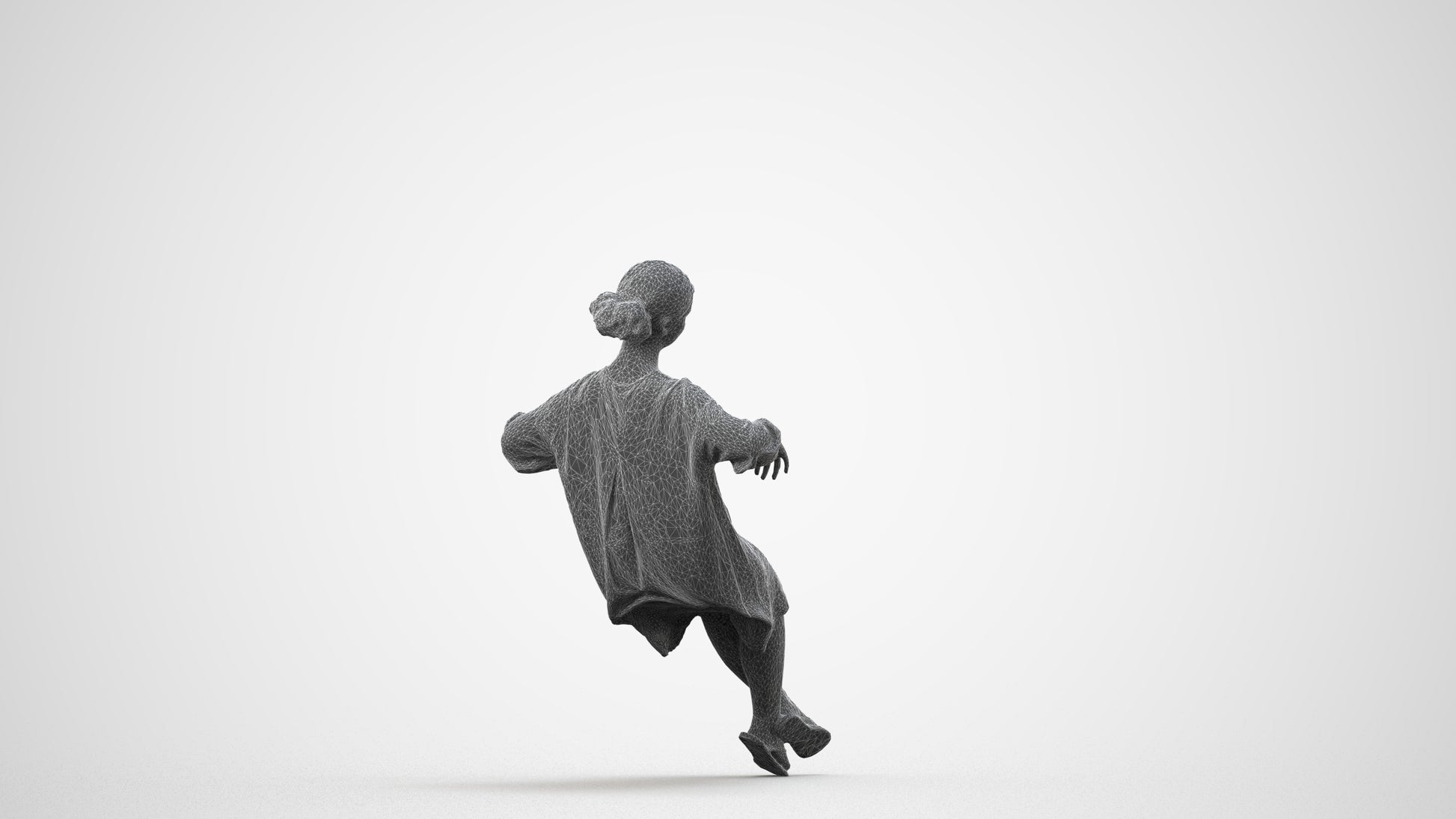 3D scanned girl kids casual, photorealistic archviz people for Enscape and SketchUp, wireframe side view