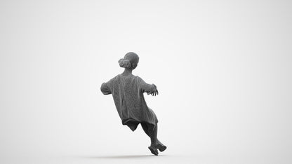 3D scanned girl kids casual, photorealistic archviz people for Enscape and SketchUp, wireframe side view