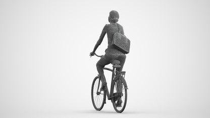 3D scanned woman cycling casual, photorealistic archviz people for Enscape and SketchUp, wireframe front view