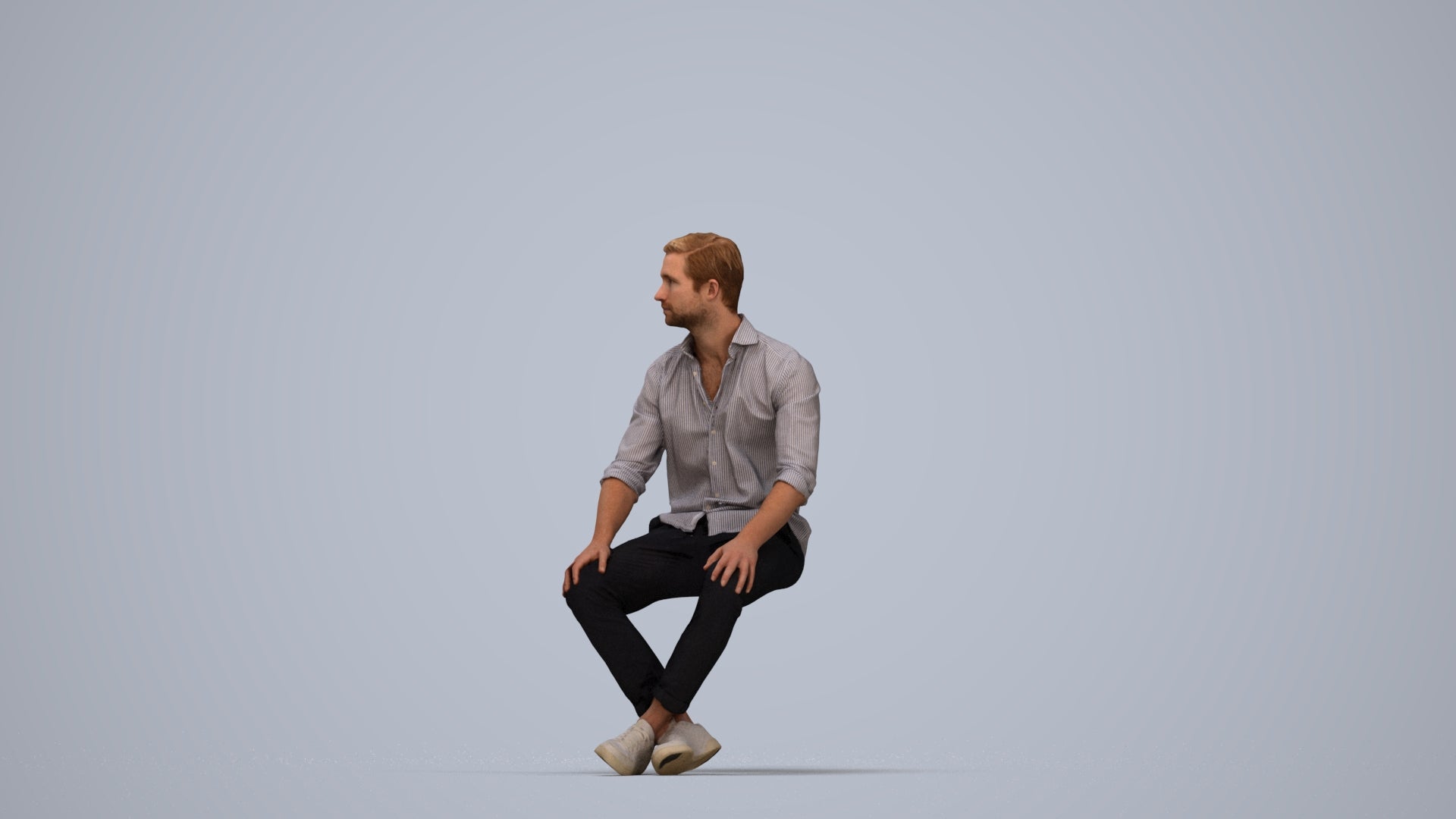 scanned 3D man casual sitting, photogrammetry people for Enscape and V-Ray, top-down view render