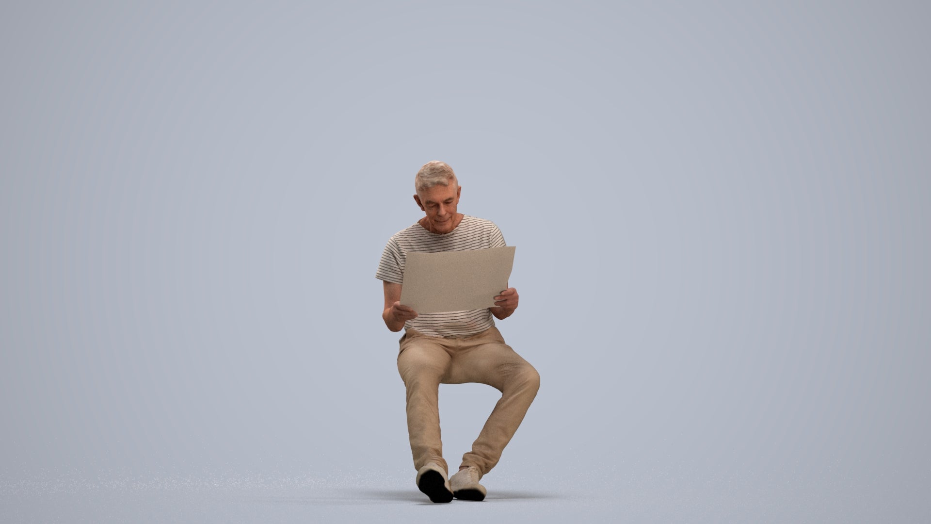 realistic 3D people senior man casual sitting, render-ready for V-Ray and Corona, FBX OBJ, standing pose render