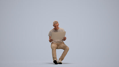 realistic 3D people senior man casual sitting, render-ready for V-Ray and Corona, FBX OBJ, standing pose render