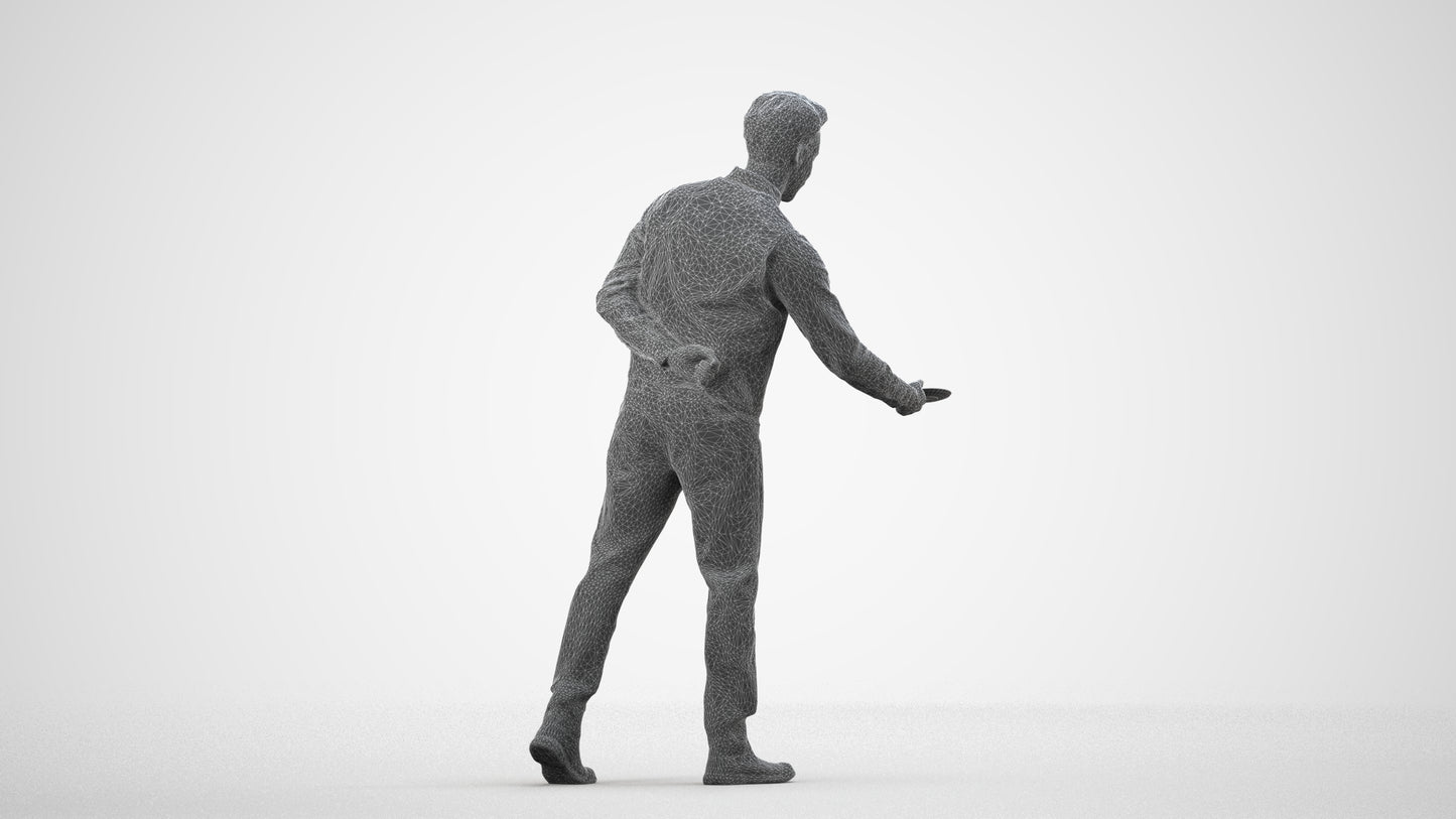 3D scanned man hospitality, photorealistic archviz people for Enscape and SketchUp, wireframe side view