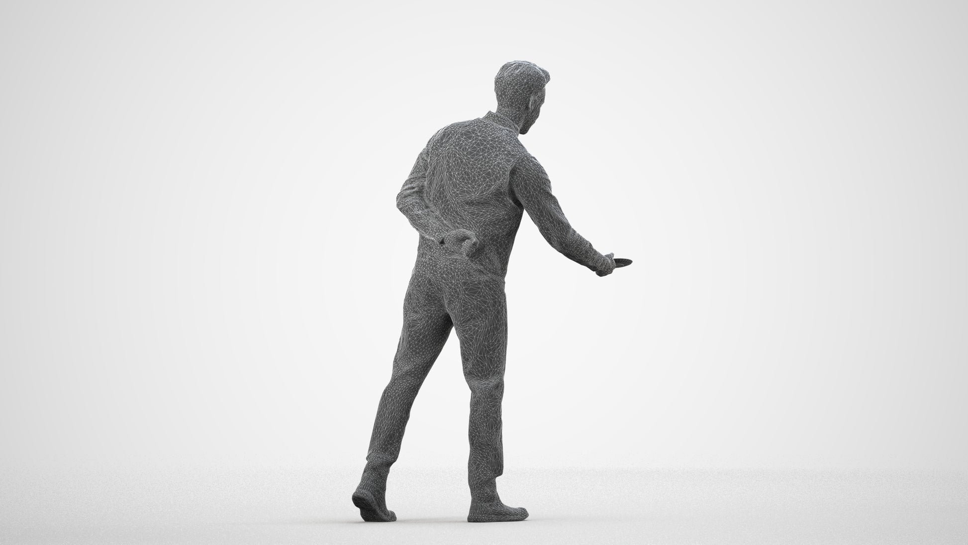 3D scanned man hospitality, photorealistic archviz people for Enscape and SketchUp, wireframe side view