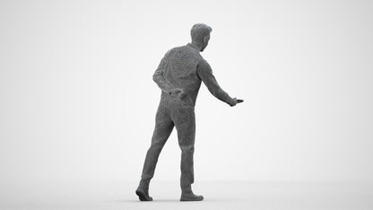 3D scanned man hospitality, photorealistic archviz people for Enscape and SketchUp, wireframe side view