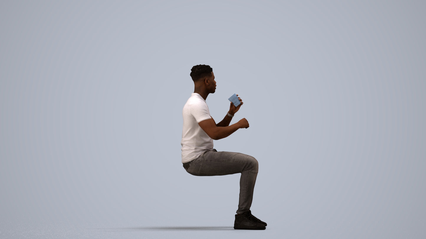 3D human model man casual business, photogrammetry scanned person for archviz, side view render