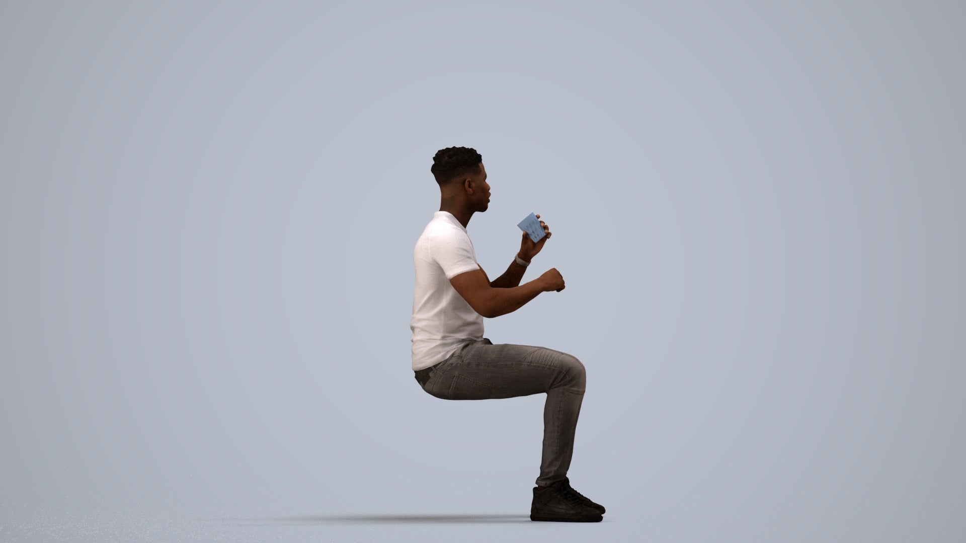 3D human model man casual business, photogrammetry scanned person for archviz, side view render