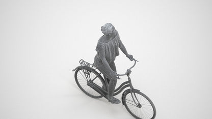 3D people model woman casual cycling, scanned human for 3ds Max rendering, wireframe three-quarter view
