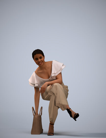 realistic 3D human woman casual sitting, archviz people FBX OBJ for Blender