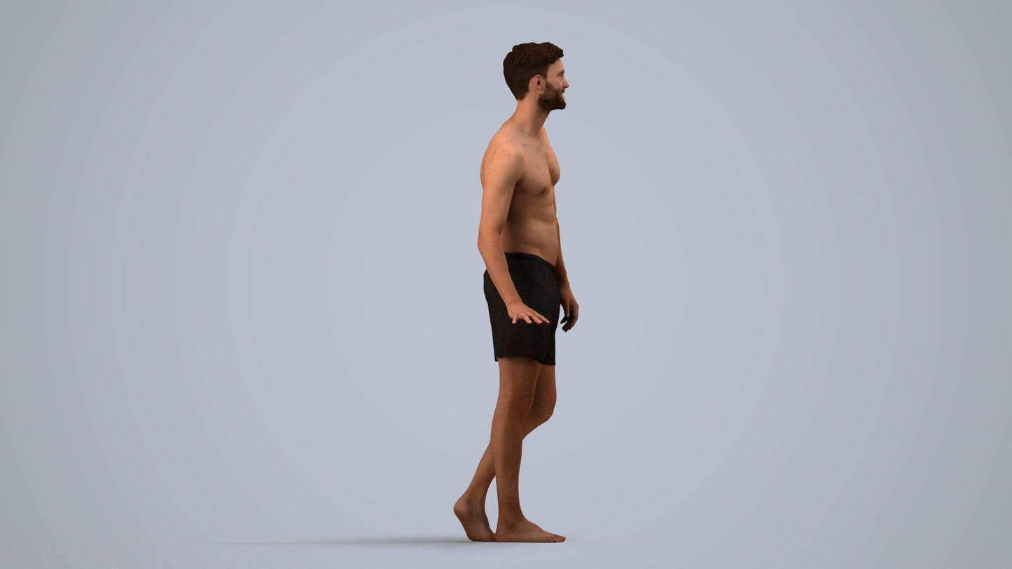 scanned 3D man pool, photogrammetry people for Enscape and V-Ray, side view render