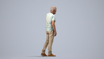 realistic 3D human senior man casual walking, archviz people FBX OBJ for Blender, side view render