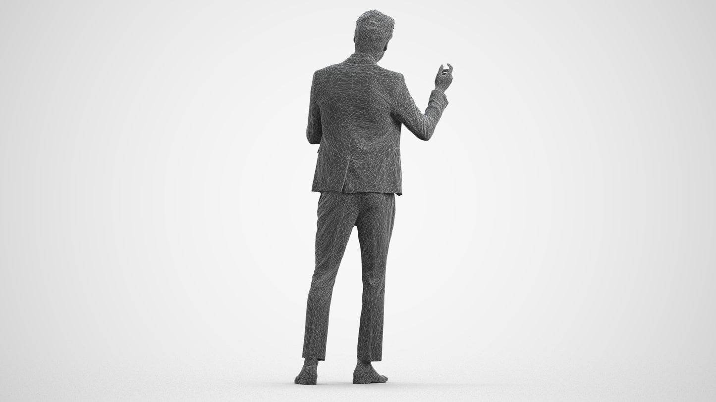 scanned 3D man business, photogrammetry people for Enscape and V-Ray, wireframe front view
