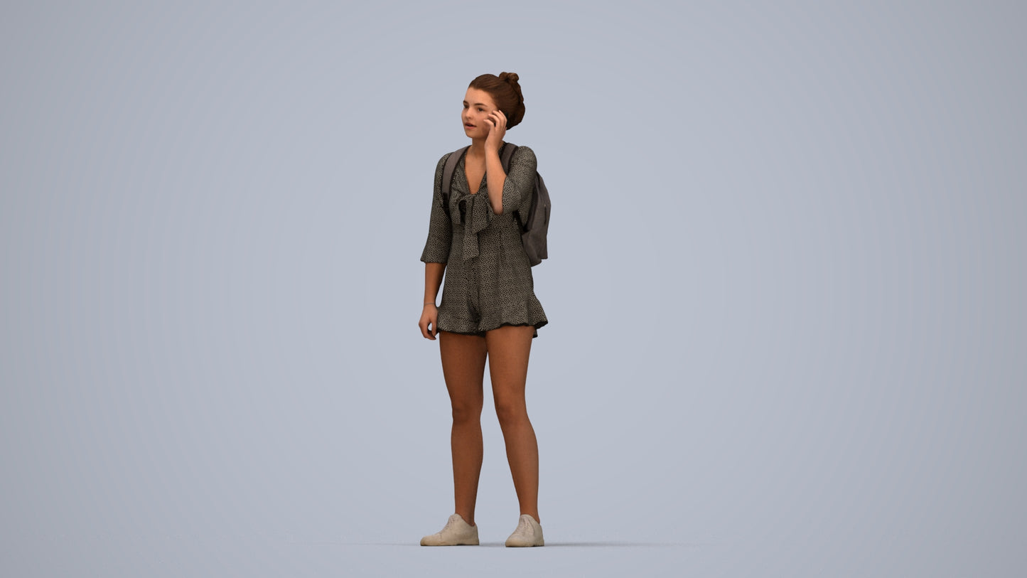 3D scanned girl kids casual, photorealistic archviz people for Enscape and SketchUp, top-down view render