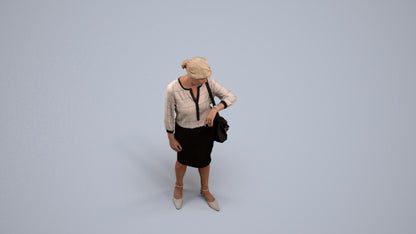 3D scanned senior woman standing business, photorealistic archviz people for Enscape and SketchUp, back view render
