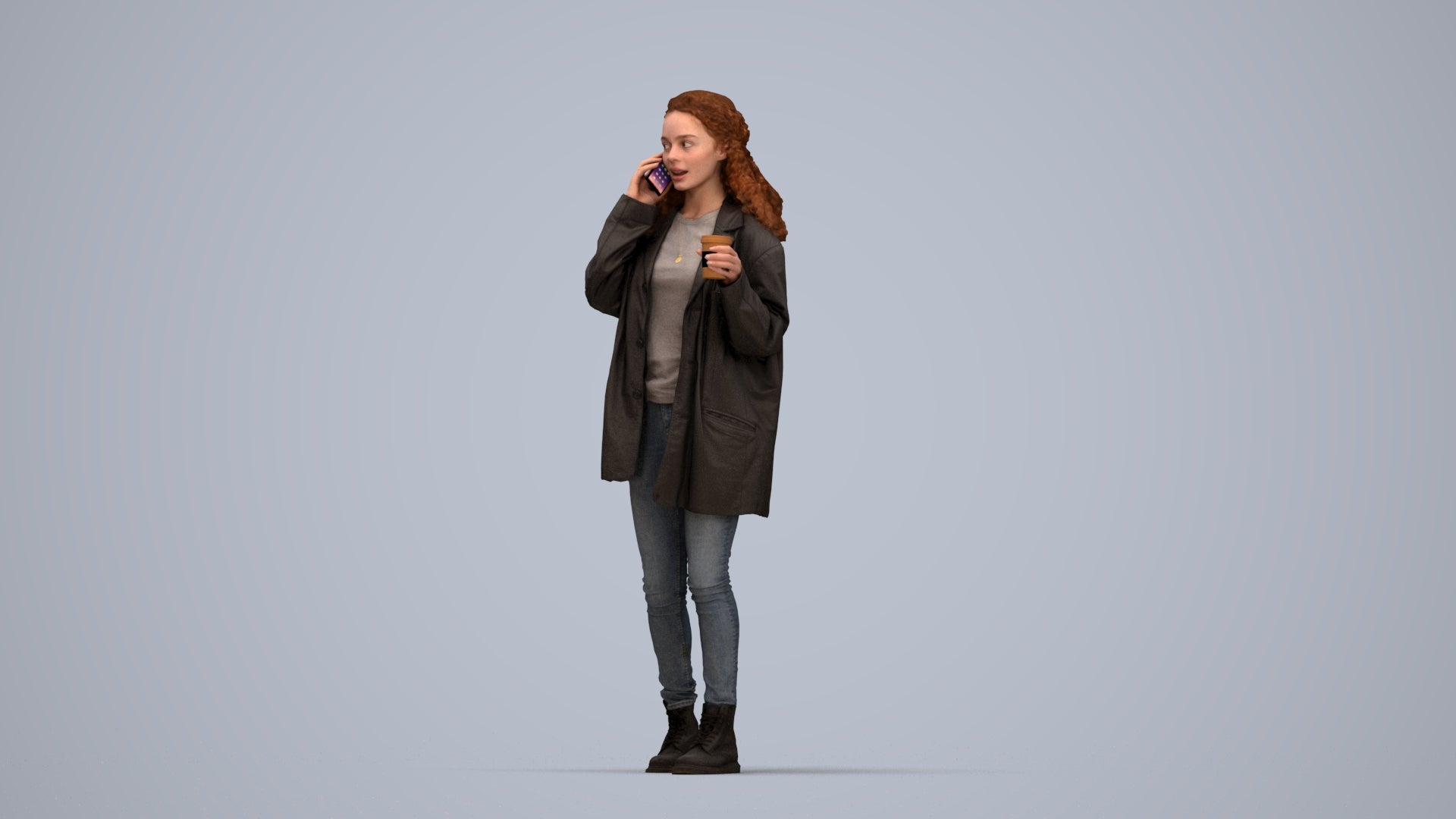 realistic 3D human woman casual walking, archviz people FBX OBJ for Blender, top-down view render
