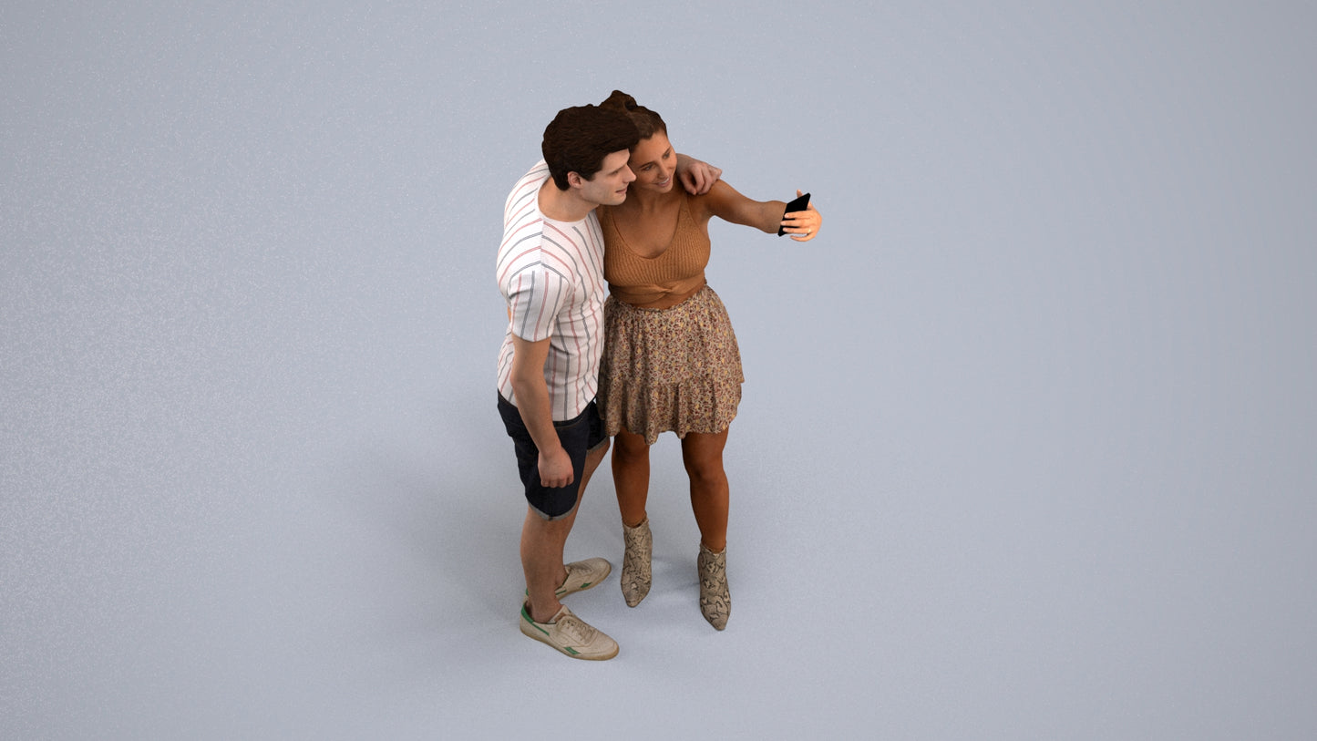 3D scanned woman couple casual, photorealistic archviz people for Enscape and SketchUp, back view render