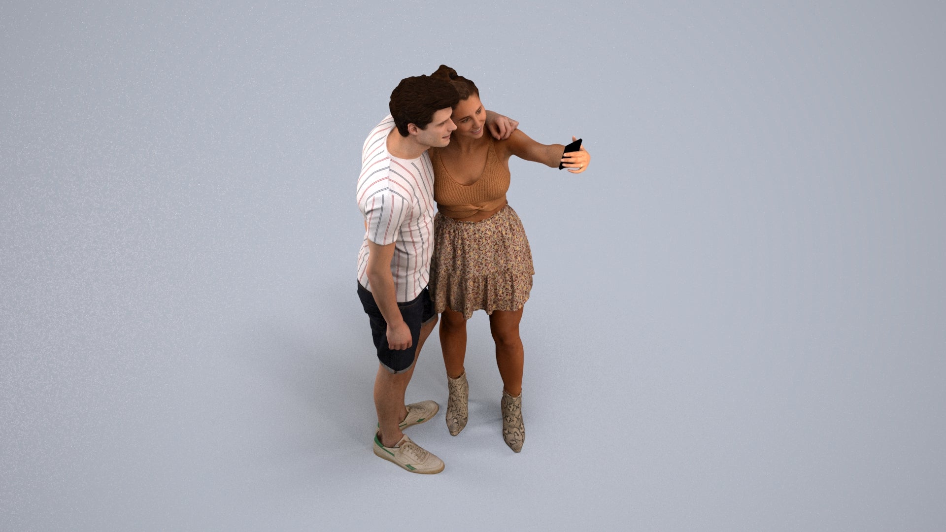 3D scanned woman couple casual, photorealistic archviz people for Enscape and SketchUp, back view render