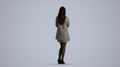 3D human model woman business standing, photogrammetry scanned person for archviz, front view render