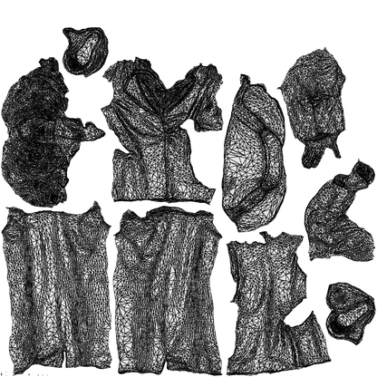scanned 3D senior woman business, photogrammetry people for Enscape and V-Ray, wireframe top-down view