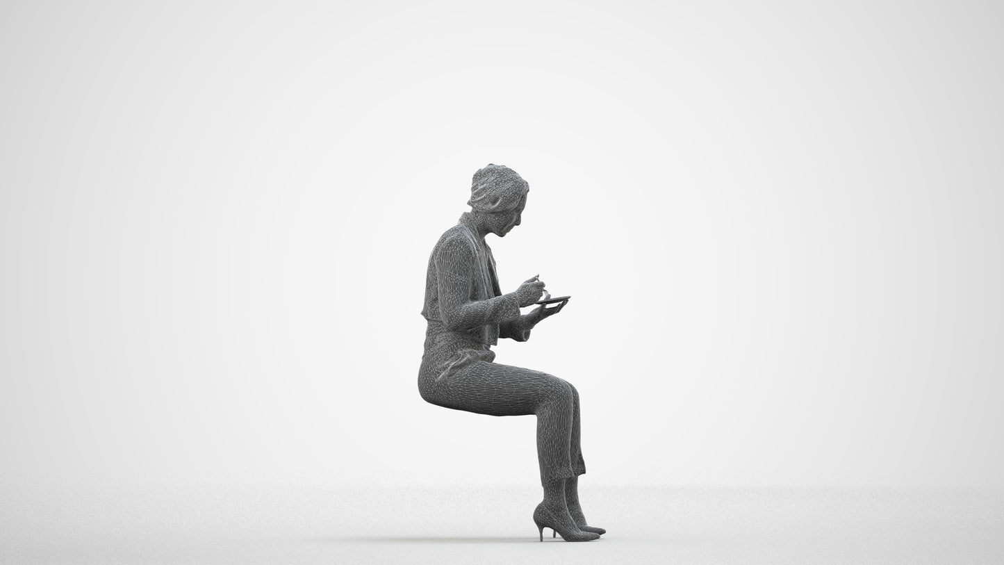 scanned 3D woman formal business, photogrammetry people for Enscape and V-Ray, wireframe side view
