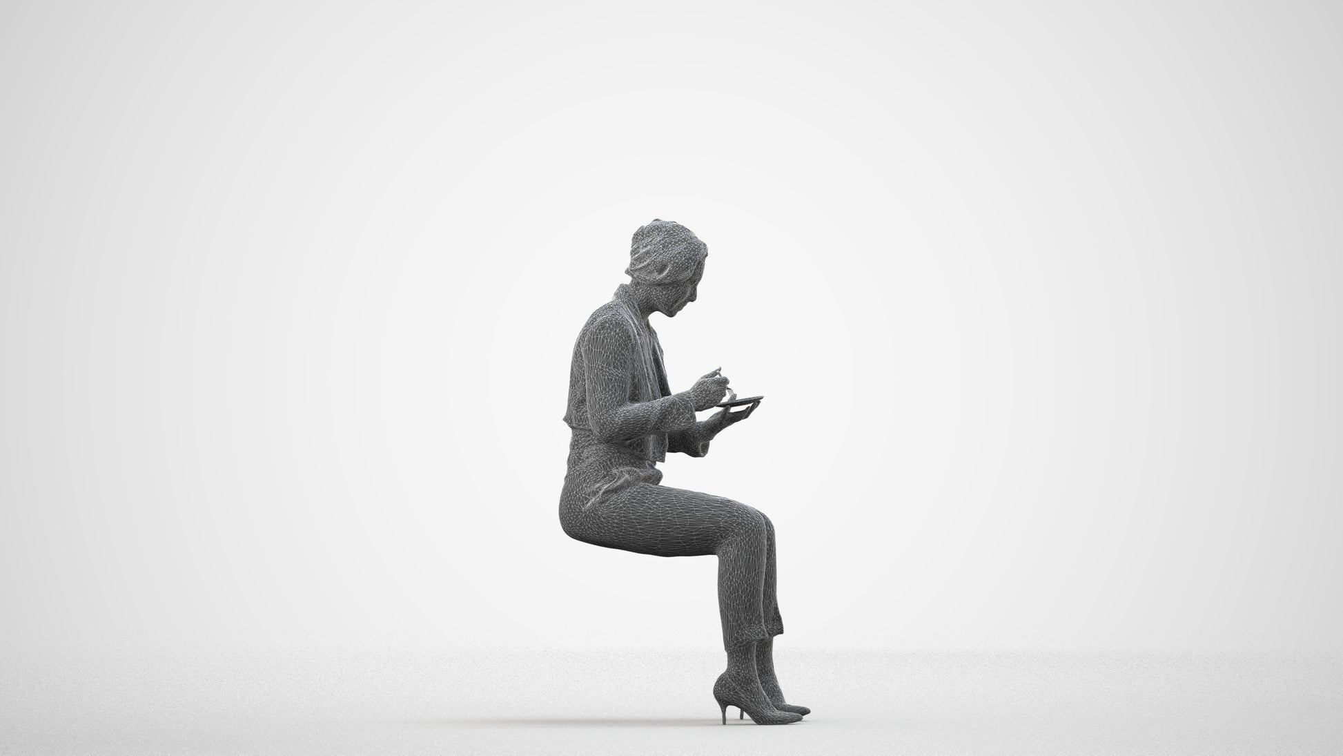 scanned 3D woman formal business, photogrammetry people for Enscape and V-Ray, wireframe side view