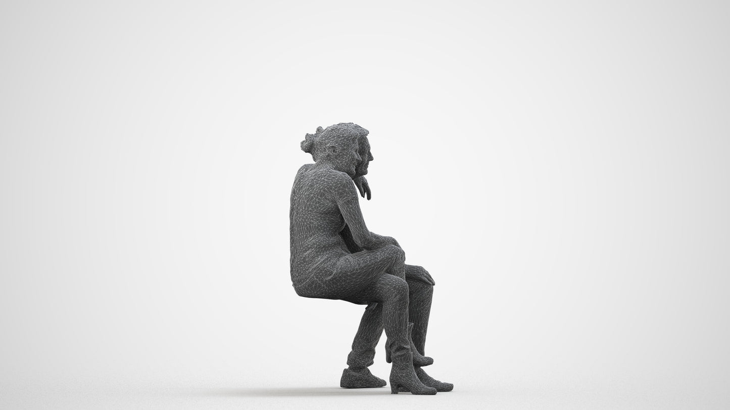 3D people model senior woman casual couple, scanned human for 3ds Max rendering, wireframe side view