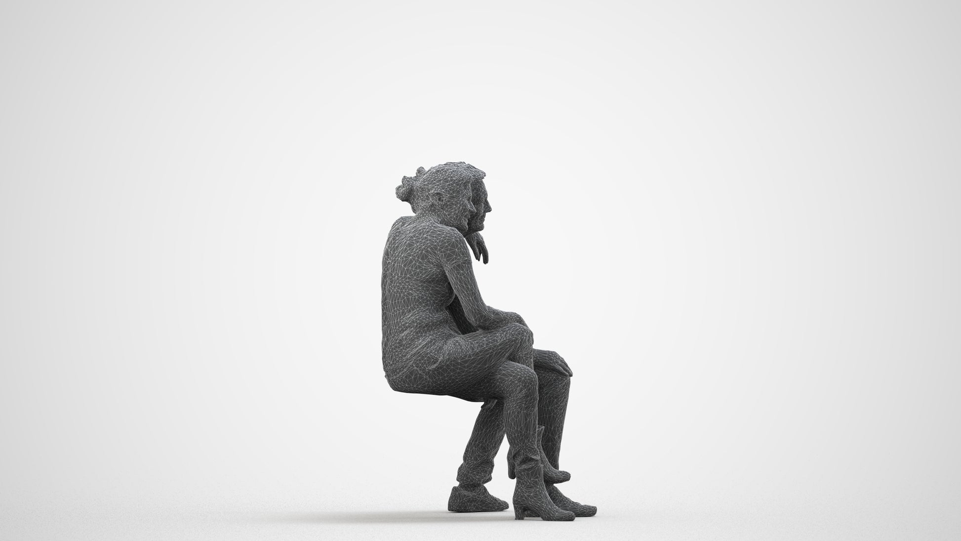 3D people model senior woman casual couple, scanned human for 3ds Max rendering, wireframe side view