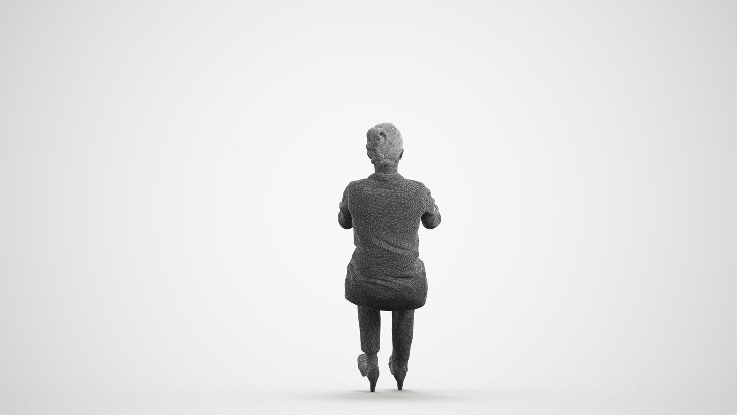 scanned 3D woman business driving, photogrammetry people for Enscape and V-Ray, wireframe front view