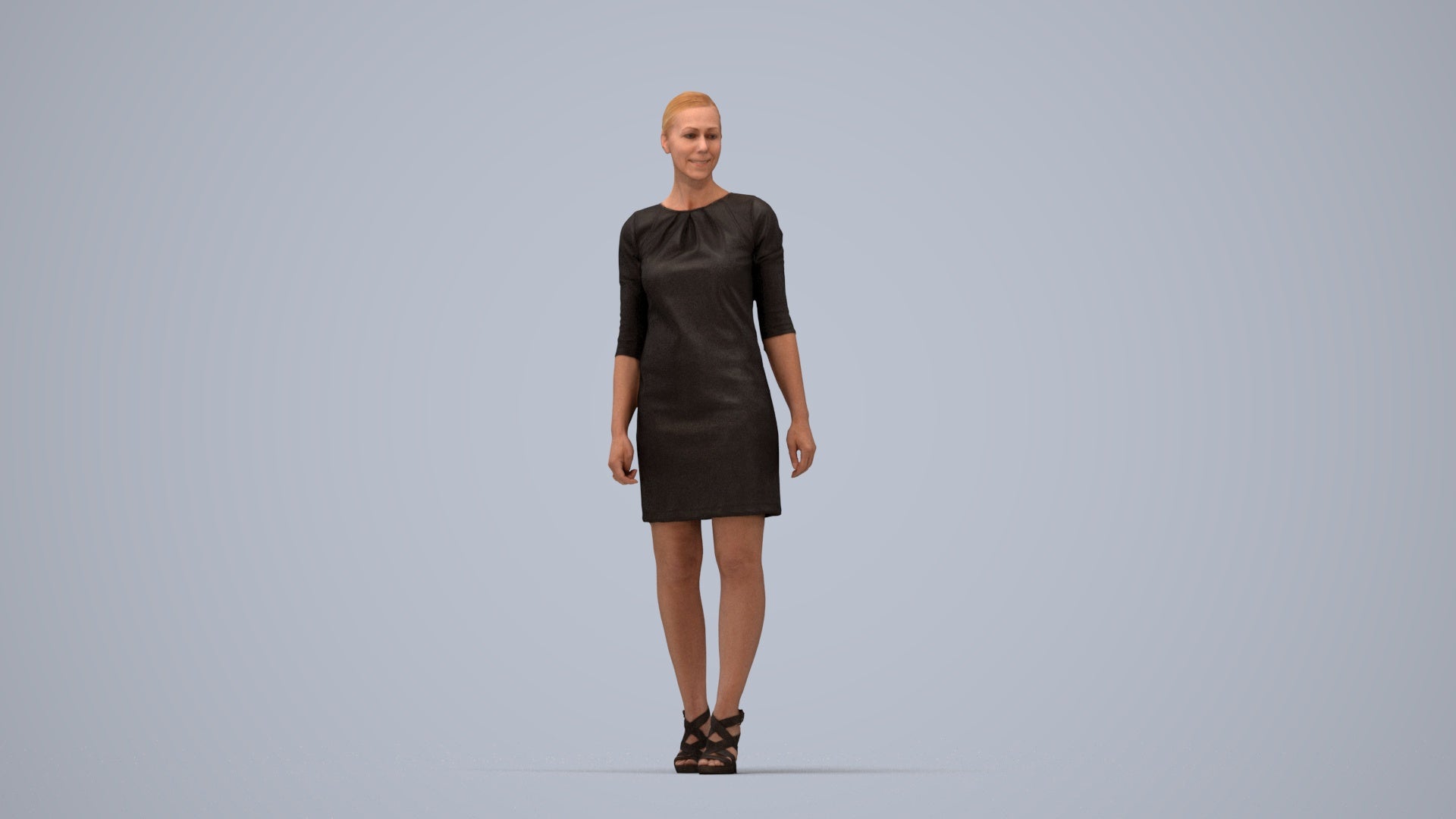 realistic 3D people woman business standing, render-ready for V-Ray and Corona, FBX OBJ, top-down view render
