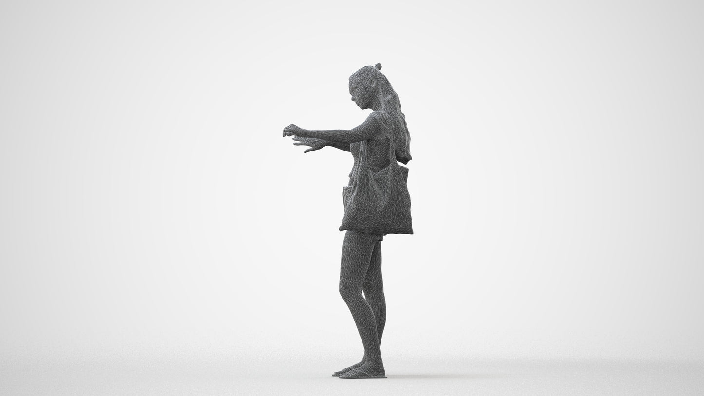 3D people model girl casual shopping, scanned human for 3ds Max rendering, square thumbnail