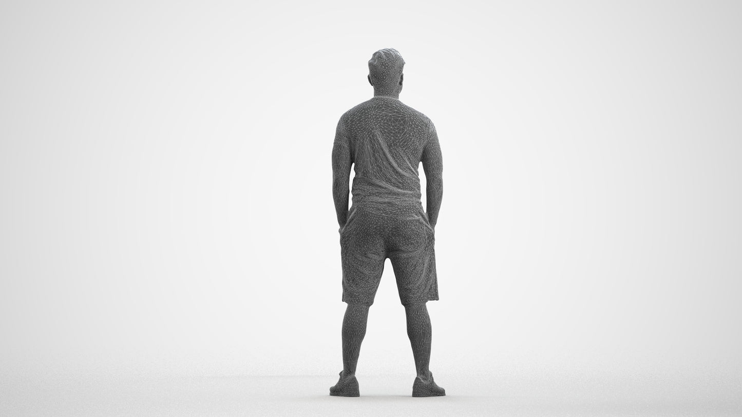 3D people model man sport standing, scanned human for 3ds Max rendering, wireframe front view