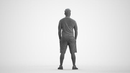 3D people model man sport standing, scanned human for 3ds Max rendering, wireframe front view