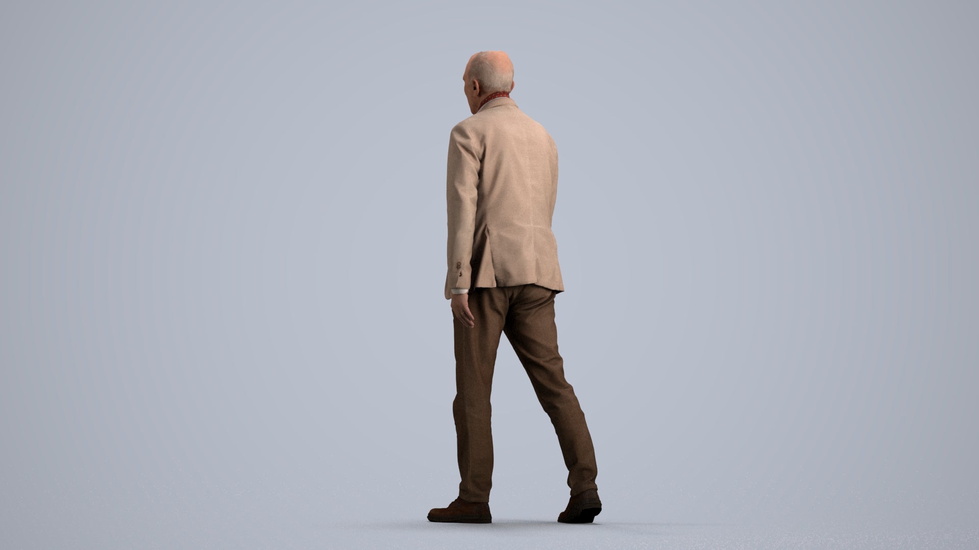 3D scanned senior man walking business, photorealistic archviz people for Enscape and SketchUp, front view render
