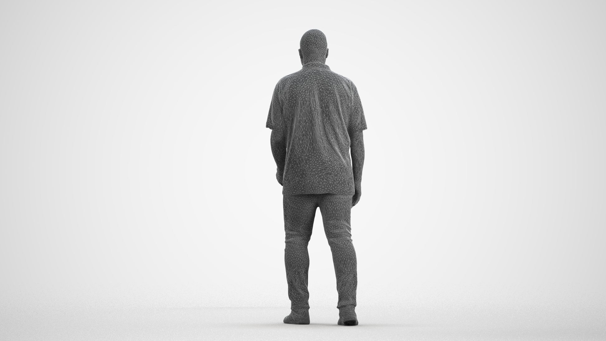 realistic 3D people man casual walking, render-ready for V-Ray and Corona, FBX OBJ, wireframe front view