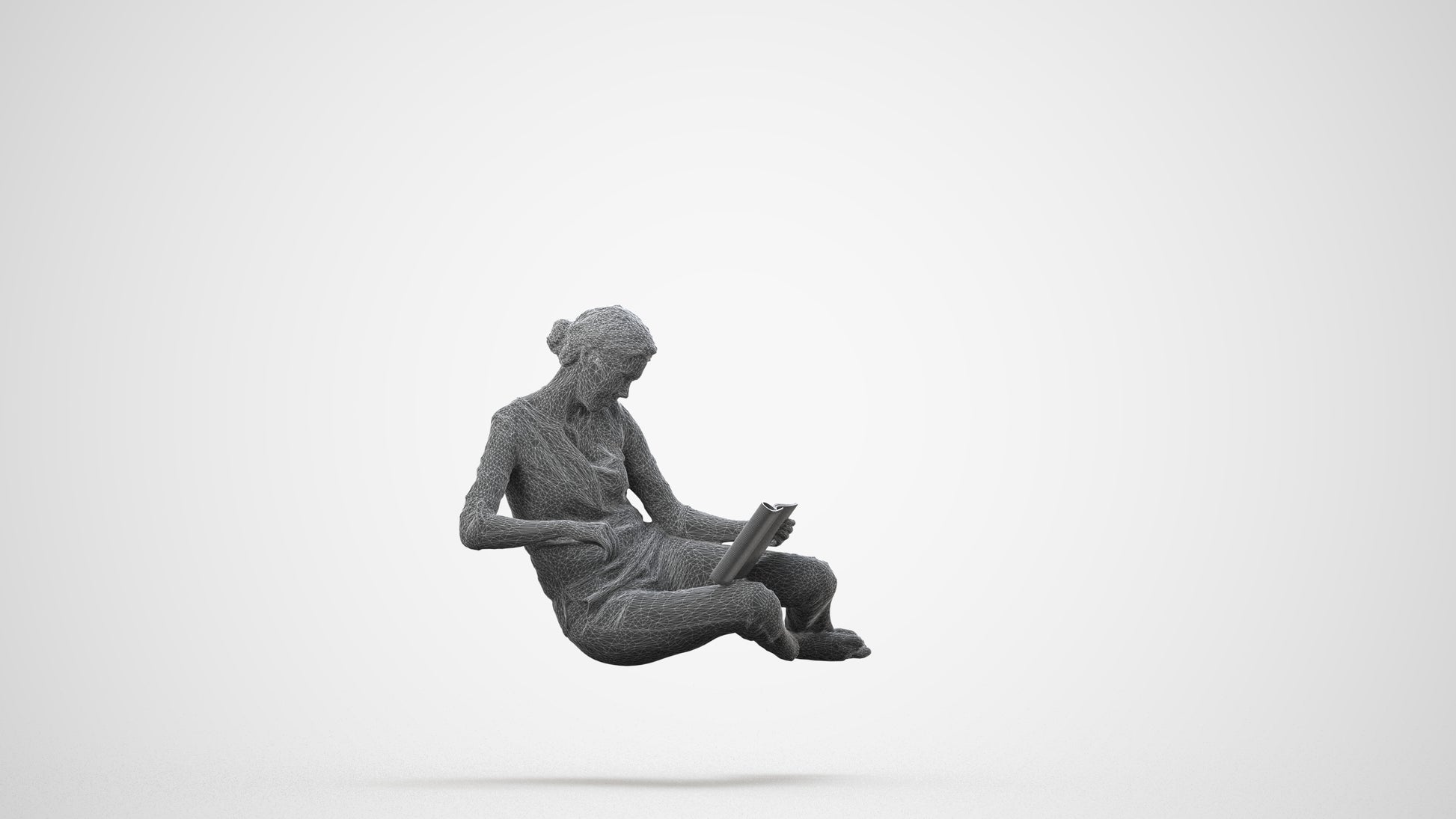 realistic 3D woman casual sitting, scanned archviz people for Blender and 3ds Max, wireframe side view