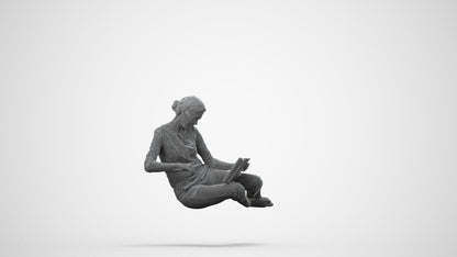 realistic 3D woman casual sitting, scanned archviz people for Blender and 3ds Max, wireframe side view