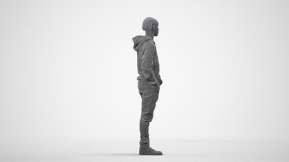realistic 3D boy casual kids, scanned archviz people for Blender and 3ds Max, wireframe side view