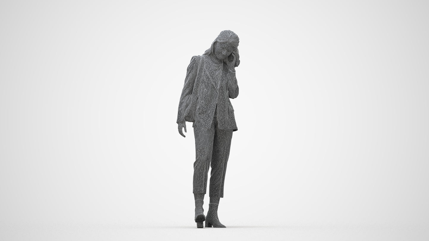 photogrammetry 3D woman business walking, realistic human model archviz FBX, wireframe back view