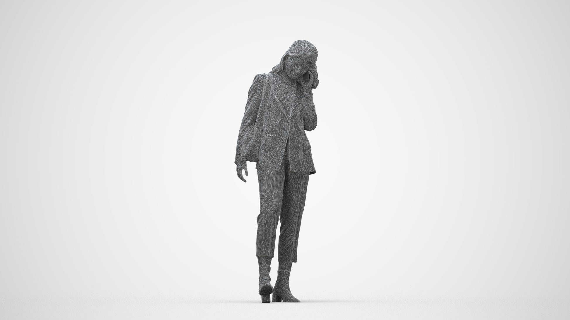 photogrammetry 3D woman business walking, realistic human model archviz FBX, wireframe back view