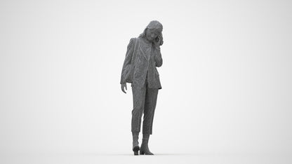photogrammetry 3D woman business walking, realistic human model archviz FBX, wireframe back view