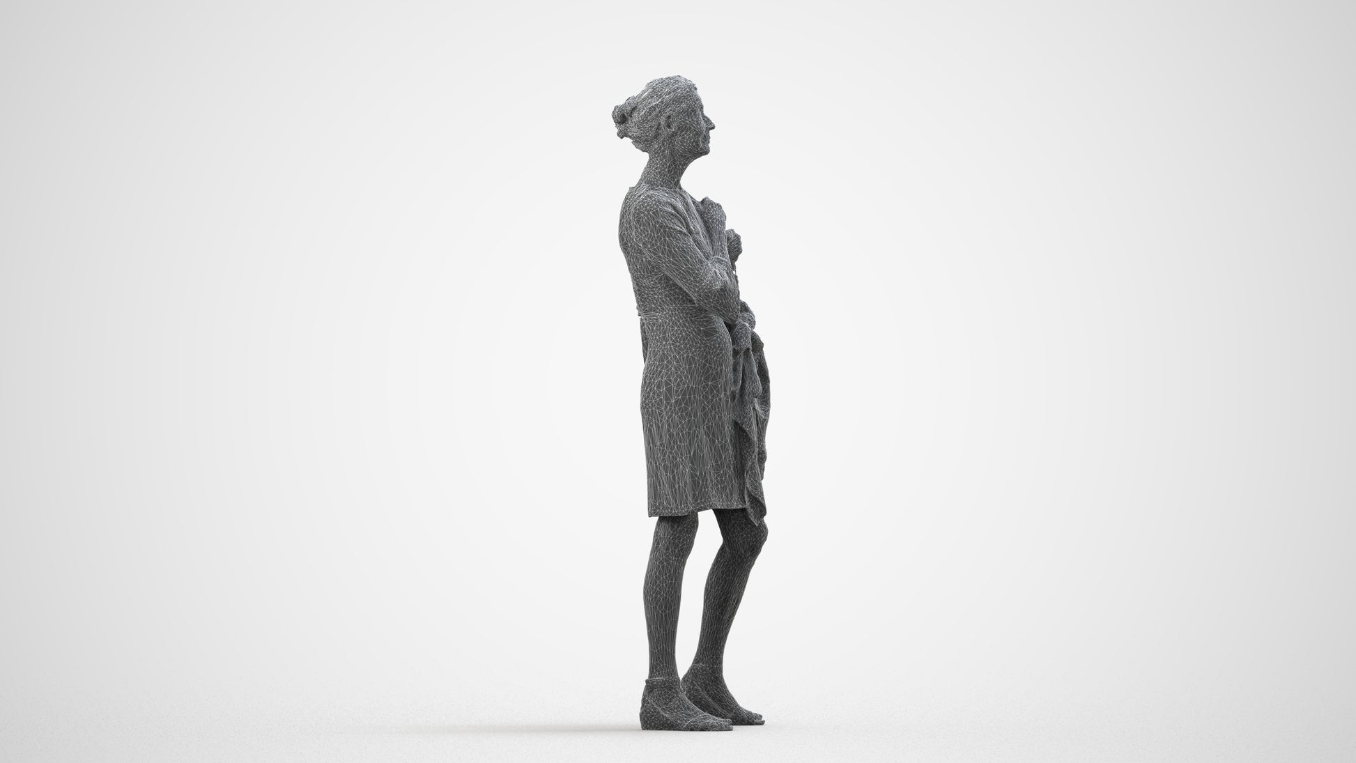photogrammetry 3D senior woman business standing, realistic human model archviz FBX, wireframe side view