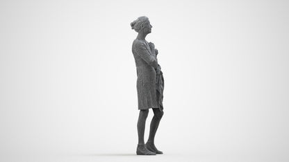 photogrammetry 3D senior woman business standing, realistic human model archviz FBX, wireframe side view