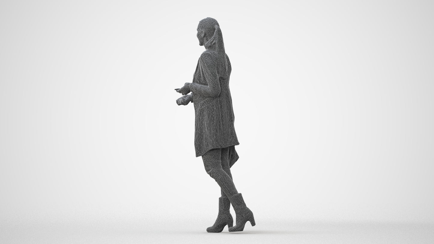 3D human model woman business walking, photogrammetry scanned person for archviz, square thumbnail