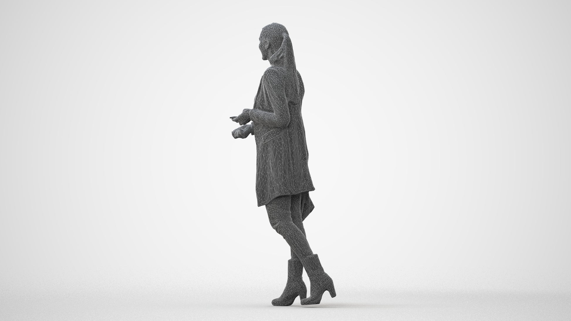 3D human model woman business walking, photogrammetry scanned person for archviz, square thumbnail