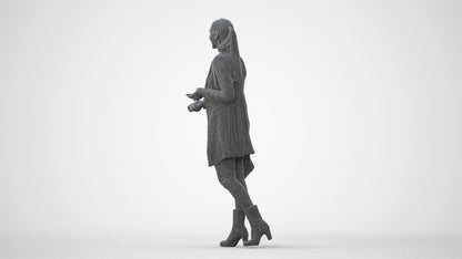 3D human model woman business walking, photogrammetry scanned person for archviz, square thumbnail