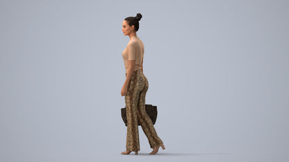 realistic 3D human woman casual walking, archviz people FBX OBJ for Blender, three-quarter view render