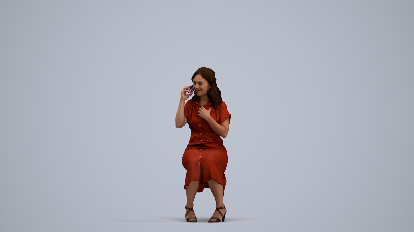 realistic 3D human woman casual sitting, archviz people FBX OBJ for Blender, standing pose render
