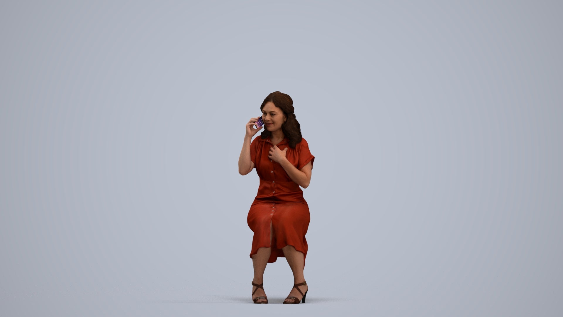 realistic 3D human woman casual sitting, archviz people FBX OBJ for Blender, standing pose render