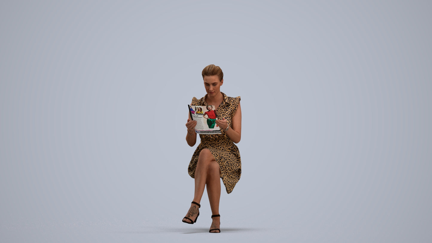 3D people model woman casual sitting, scanned human for 3ds Max rendering, standing pose render