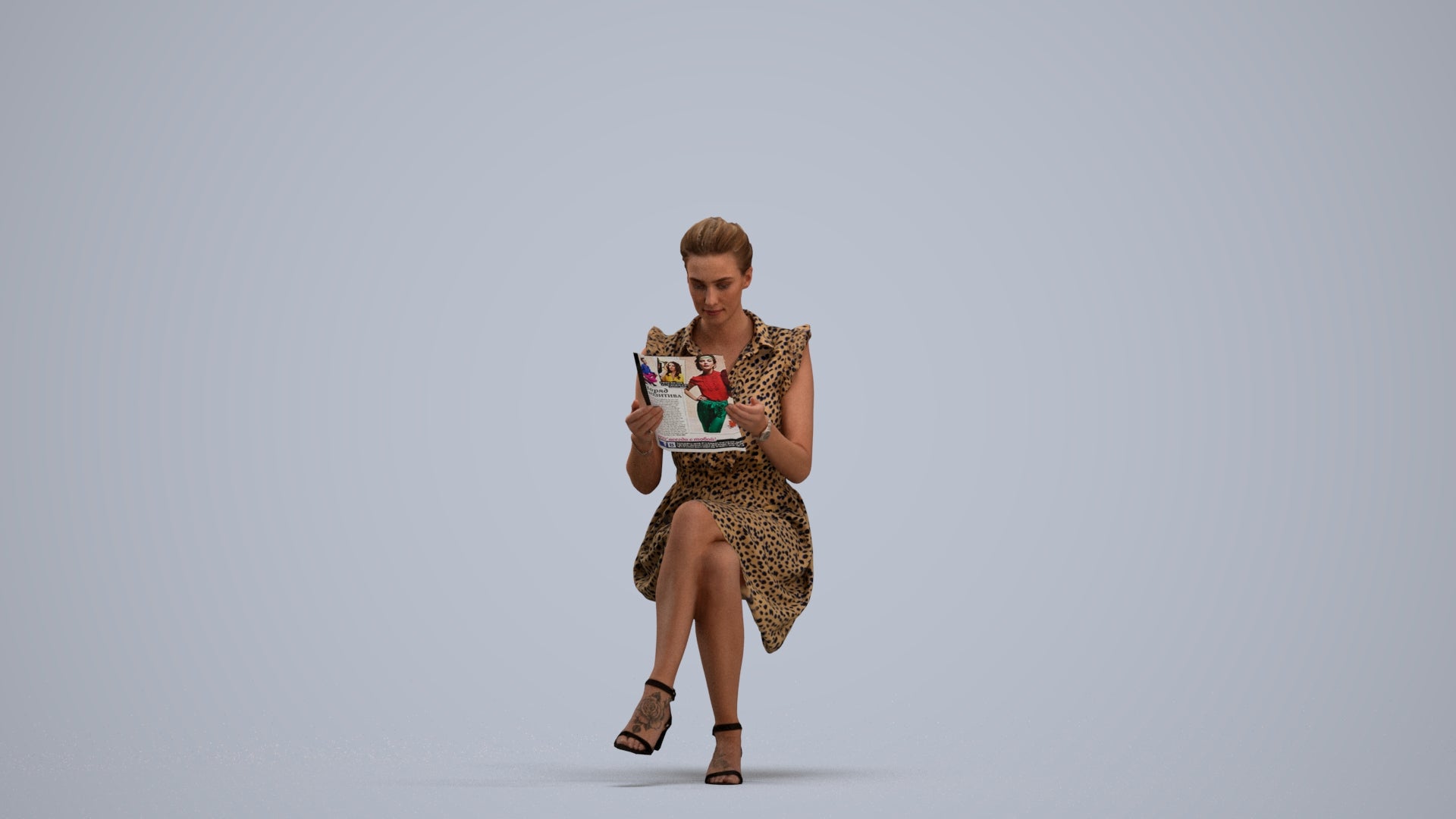 3D people model woman casual sitting, scanned human for 3ds Max rendering, standing pose render